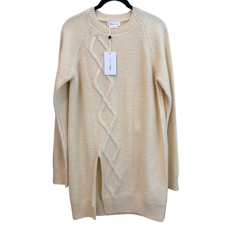 Lovers + Friends Cream Mohair Wool Blend Cable Knit Sweater Dress Front Slit S